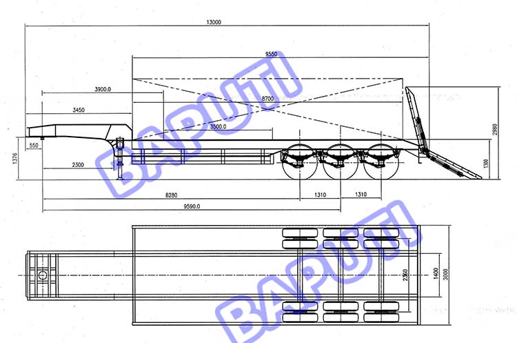 Tri Axle 60 Ton Low Bed Trailer for Sale design drawing