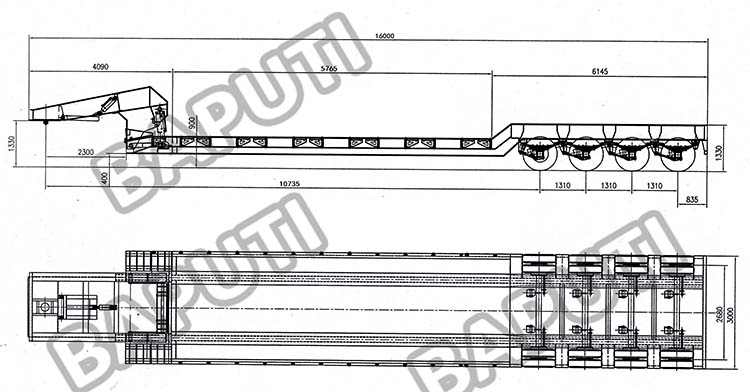 90 tons gooseneck lowbed trailer for sale design drawing