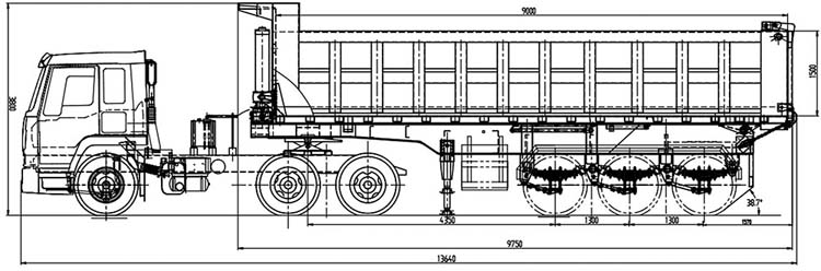 Semi tipper trailer capacity, dimensions, drawing